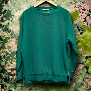 Shine Up Green Sweatshirt Side Zip Pullover Long Sleeve Athleisure Top‎